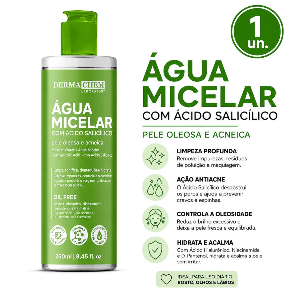 Água Micelar Ácido Salicílico Pele Oleosa 250ml Dermachem
