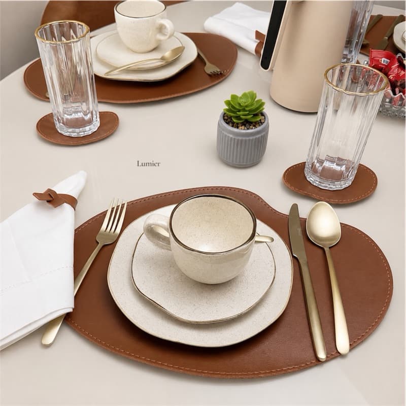 Jogo Americano - Sousplat de Couro P.U Com Porta Copos Para Mesa de Jantar. (KIT 2,4,6,8).