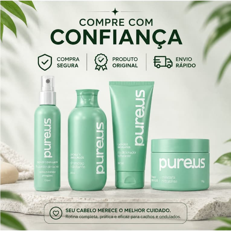 Kit Cabelo Cacheado Pureus 4 Produtos Para Cachos e Ondulados Hidratação Definição