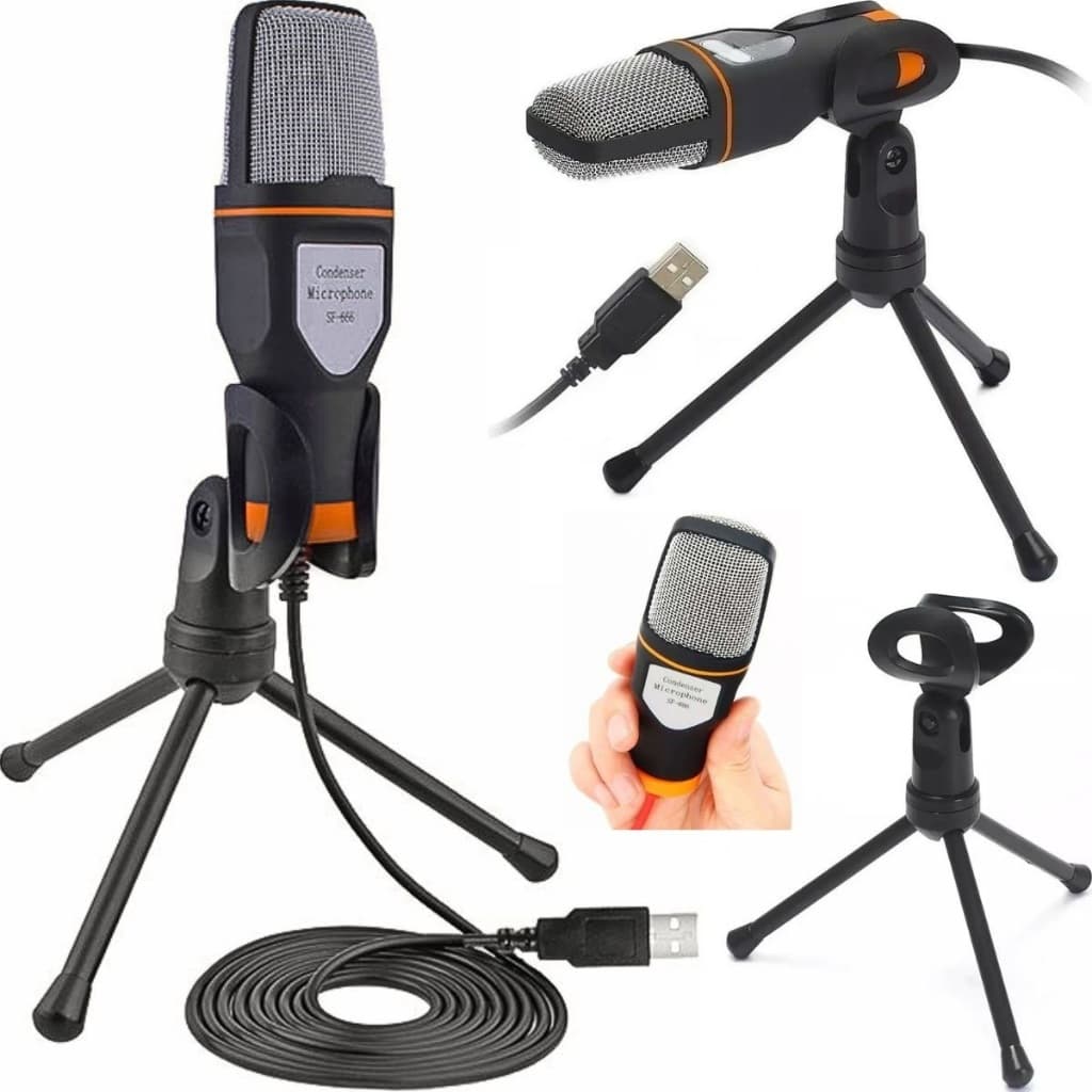 Microfone Condensador USB Com Tripé Para PC Notebook Live Video Chamada Live Jogos