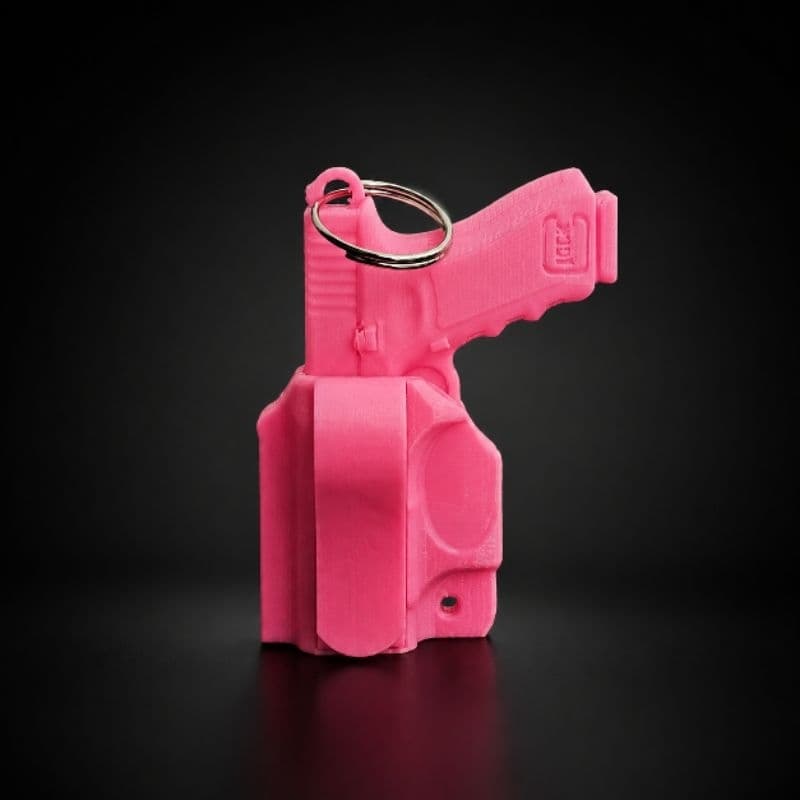 Chaveiro Pistola Rosa + Coldre Com Prisilha Moda Feminina Pateco Porta Chaves