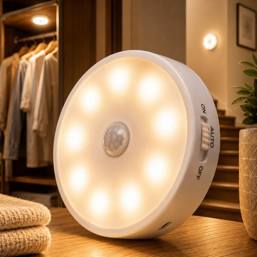 Luminária Led Sensor De Presença e Movimento Sem Fio Recarregável Usb Base Magnética Sem Furos Luz Noturna Closet Escada