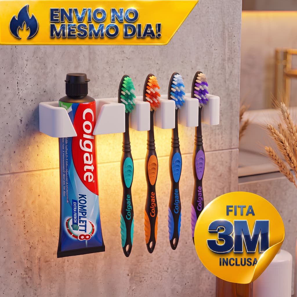 Porta Escova de Dente e Creme Dental 5 em 1 Organizador de Banheiro Adesivo 3M Sem Furar Parede
