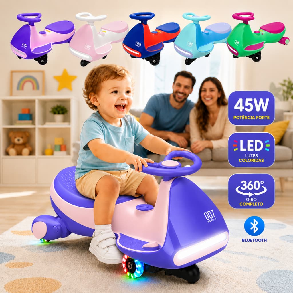 360° caminho elétrico para crianças, equipado com luzes LED, Bluetooth, música, suporta 68kg, adequado para crianças de