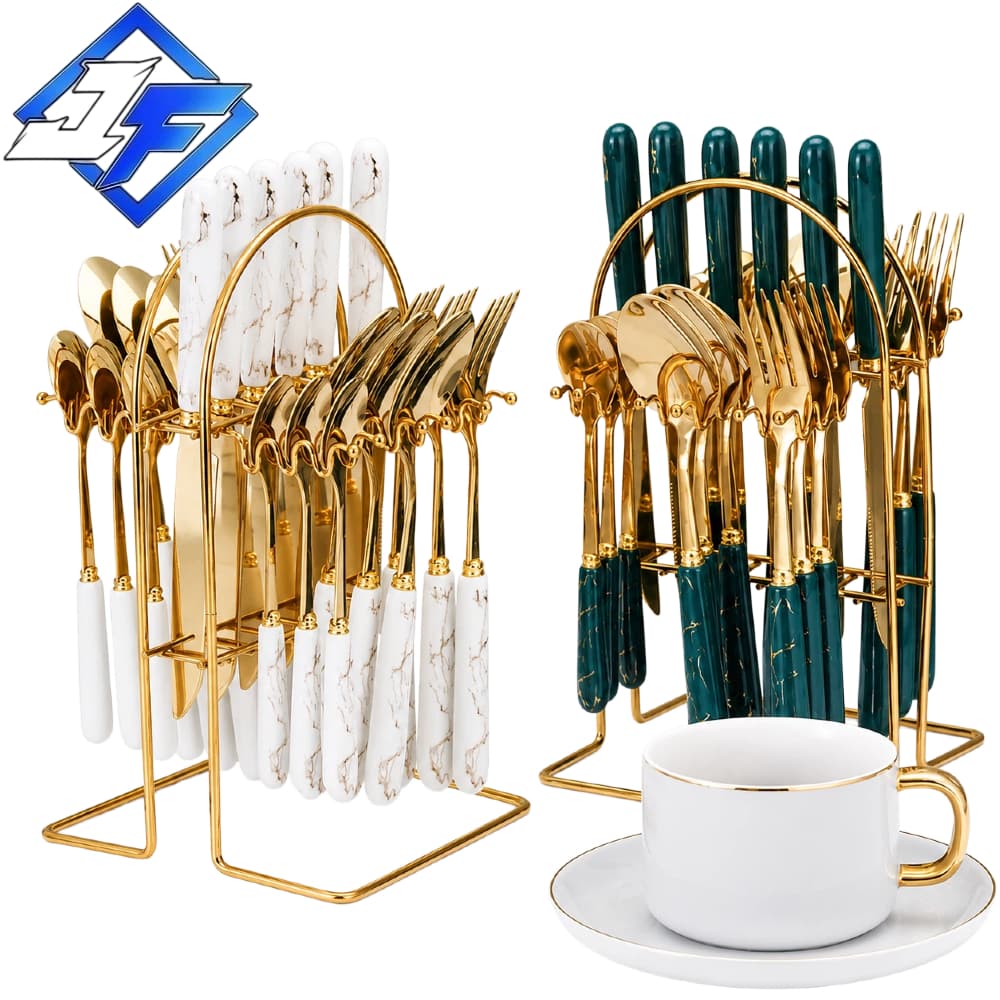 Kit 24 peças Talheres Colher Garfo Faca aço inoxidável de luxo  (Sem Suporte) Para Casa e Catering de Hotel