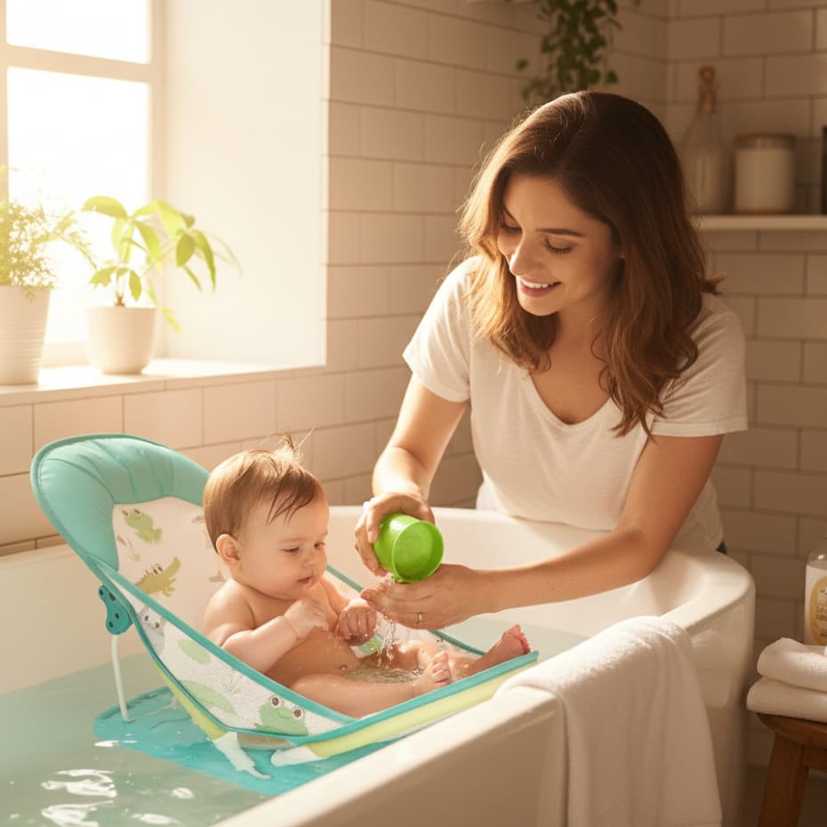 Cadeira de Balanço Banho Bebê Luxo Suporte Infantil Seguro Anti-Tombamento Verde