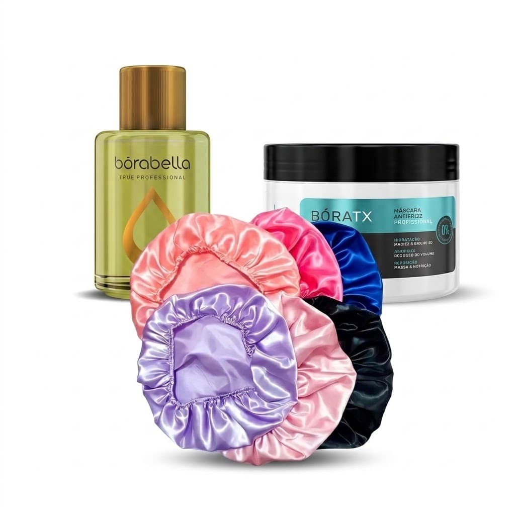 KIT BORABELLA BORATOX 300GRS + ARGAN 7ML + TOUCA DE CETIM
