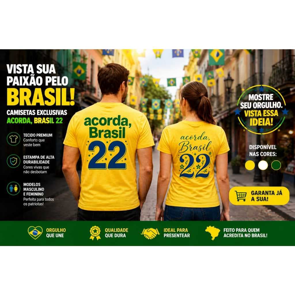 camiseta amarela patriota acorda brasil unissex masculina feminina 22 algodão