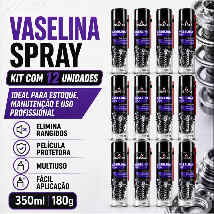 KIT 12 Vaselina Spray Lubrificante Multiuso Pelicula Protetora