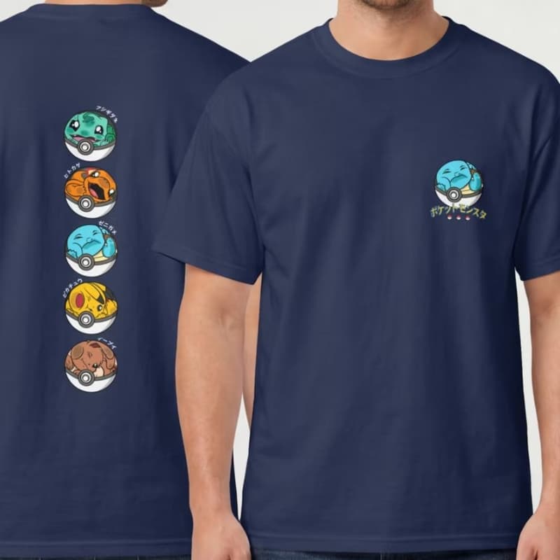 Camiseta Pokemon Iniciais Pikachu Bulbasaur Charmander Squirtle Eevee 100% Algodão Camisa Geek Anime