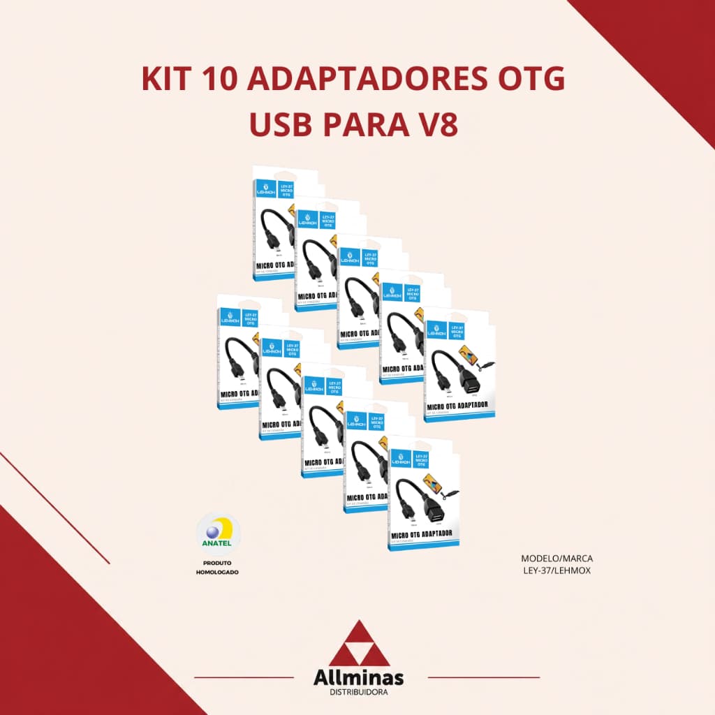 KIT 10 ADAPTADORES USB OTG PARA MICRO USB V8 LEY-37 – CONECTOR USB FÊMEA PARA CELULAR