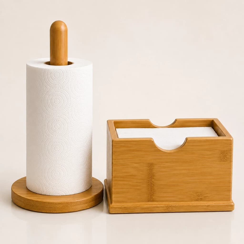 Porta Papel Toalha Suporte bambu Porta Guardanapo bambu Bancada