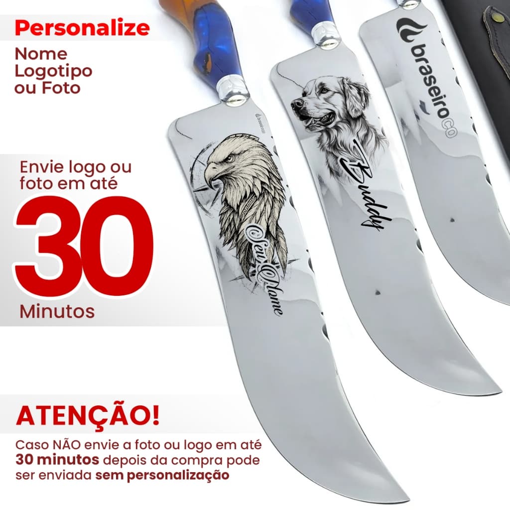 Faca Artesanal Picanheira Aço Inox para churrasco Braseiro 12 polegadas Braseiro CO