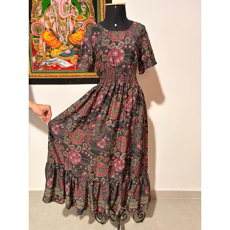 Vestido Seda Indiano Manga costas aberta