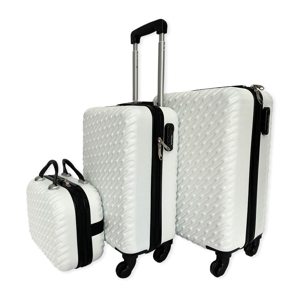 Kit 3 Malas de Viagem ABS Rodinhas 360 Cadeado Mala de Mão M P Branco 20 18 14 Polegadas