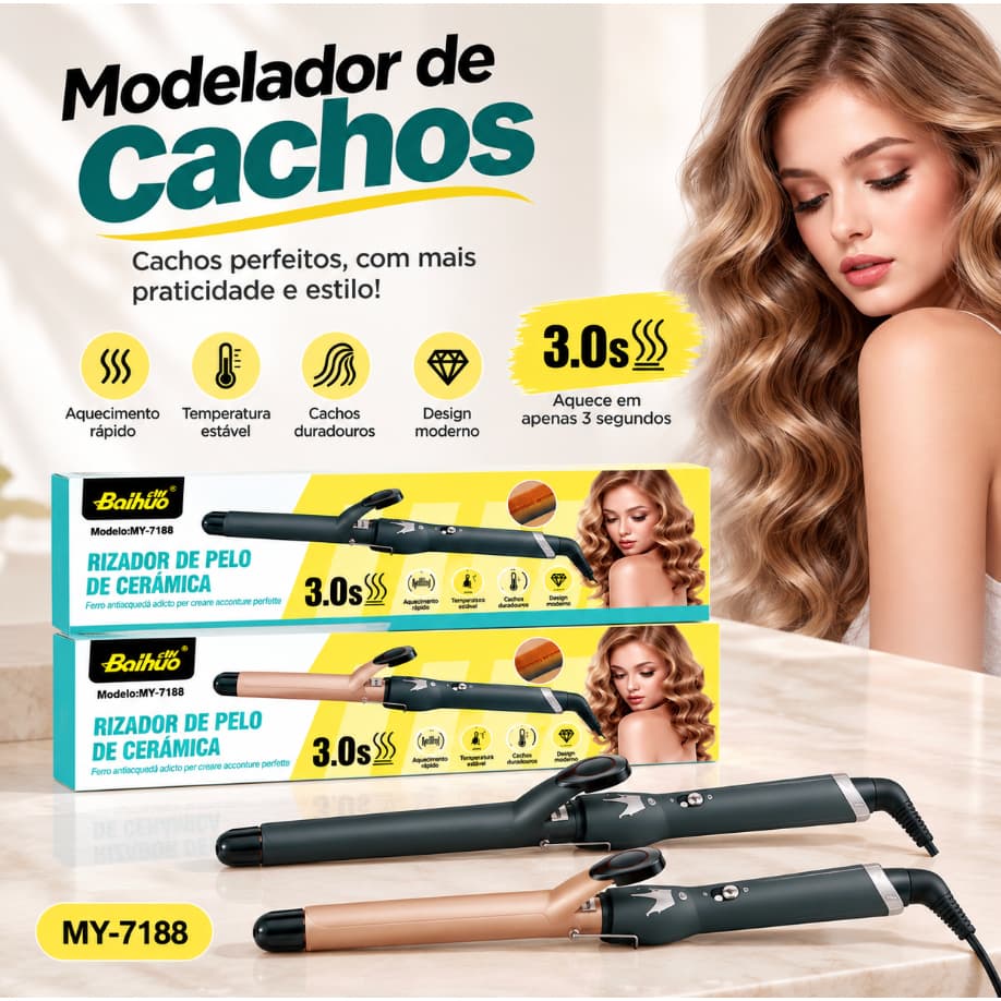 Modelador de Cachos Elétrico Profissional com Aquecimento Rápido Ondas e Cachos Perfeitos