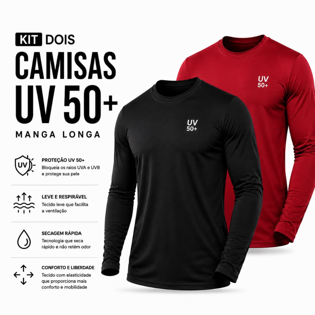 Kit com 2 Camisas Termicas Manga Longa UV50+ Malha fria Academia Corrida Trabalho Esportes Blusa Blusas Unisex