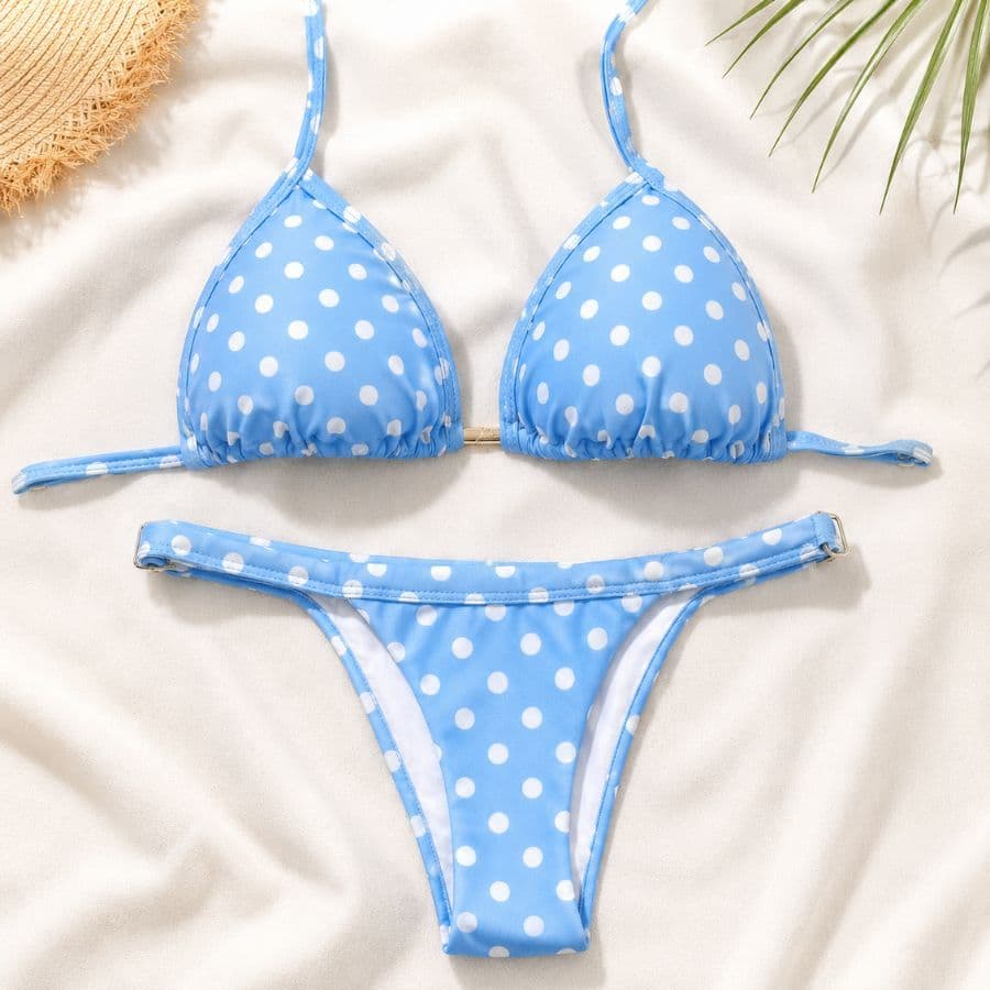 Biquíni Fita Feminino Poá Top Triângulo e Calcinha Regulável Moda Praia Verão