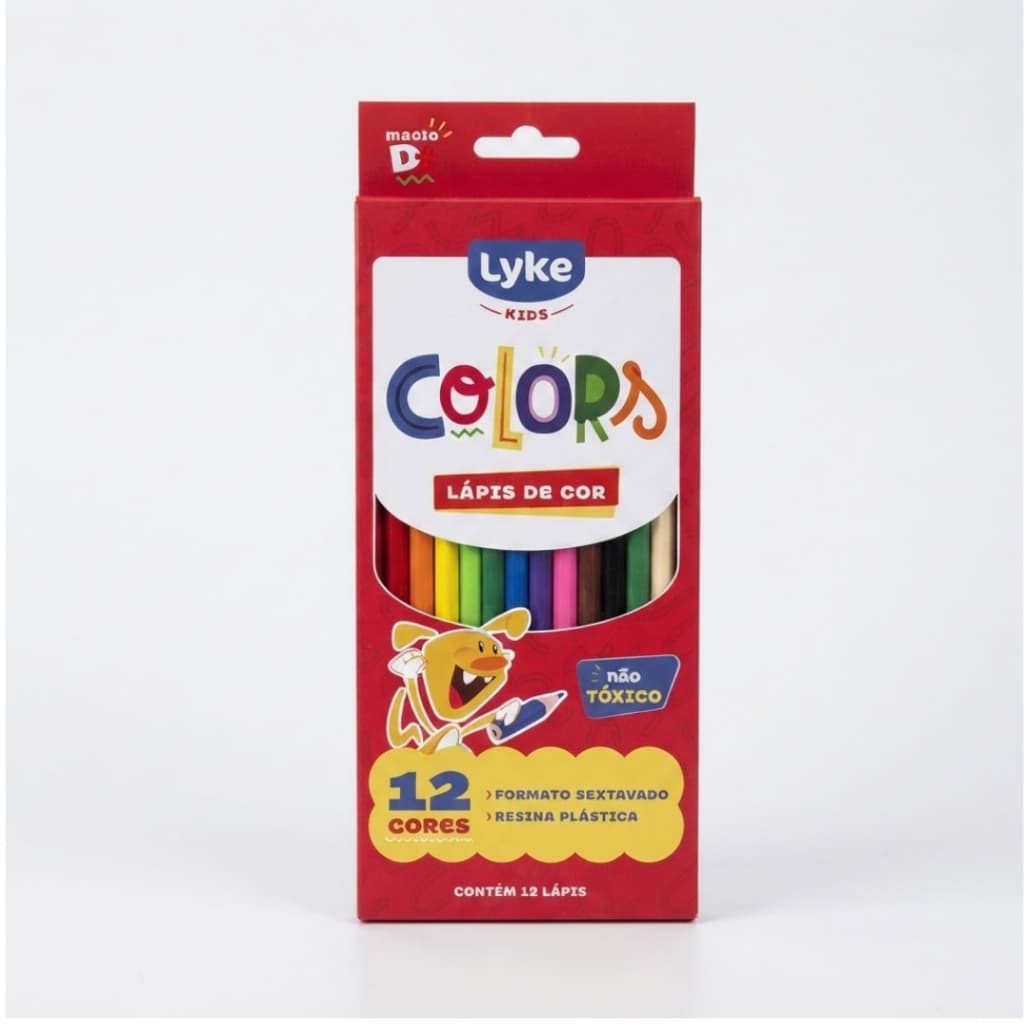 Kit Lapis De Cor 12 Cores  Lyke + Canetinha Hidrográfica Lavável 12 Cores Escolar