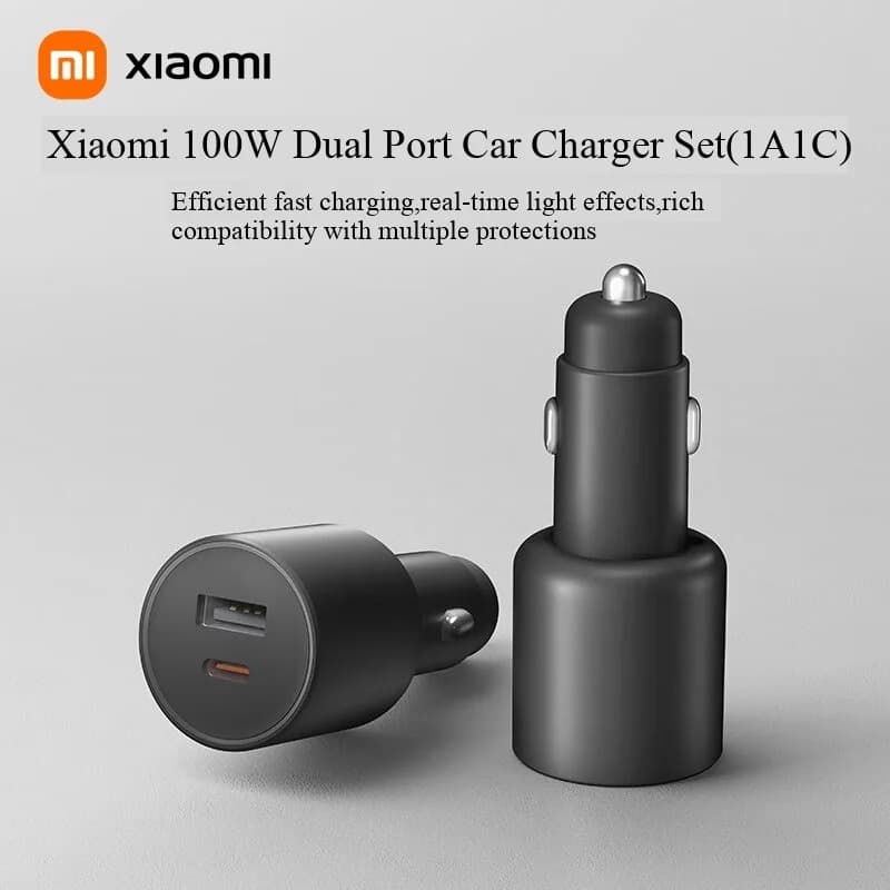 Carregador Veicular Xiaomi 100W Max Carga Rápida Dupla Porta USB-A USB-C com Luz LED Inteligente