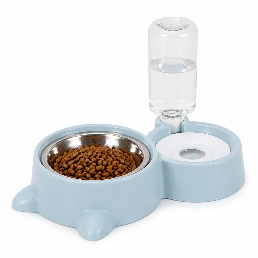 Comedouro e Bebedouro Automático 2 em 1 para Cães e Gatos de Pequeno Porte com Tigela Inox e Reservatório