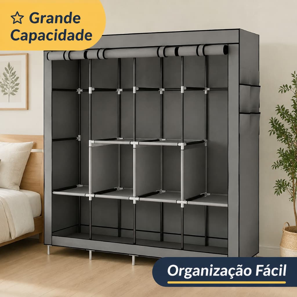 Guarda Roupa Grande Dobrável Armário Arara Organizador Multiuso Roupeiro Cabideiro Sapateira Casa