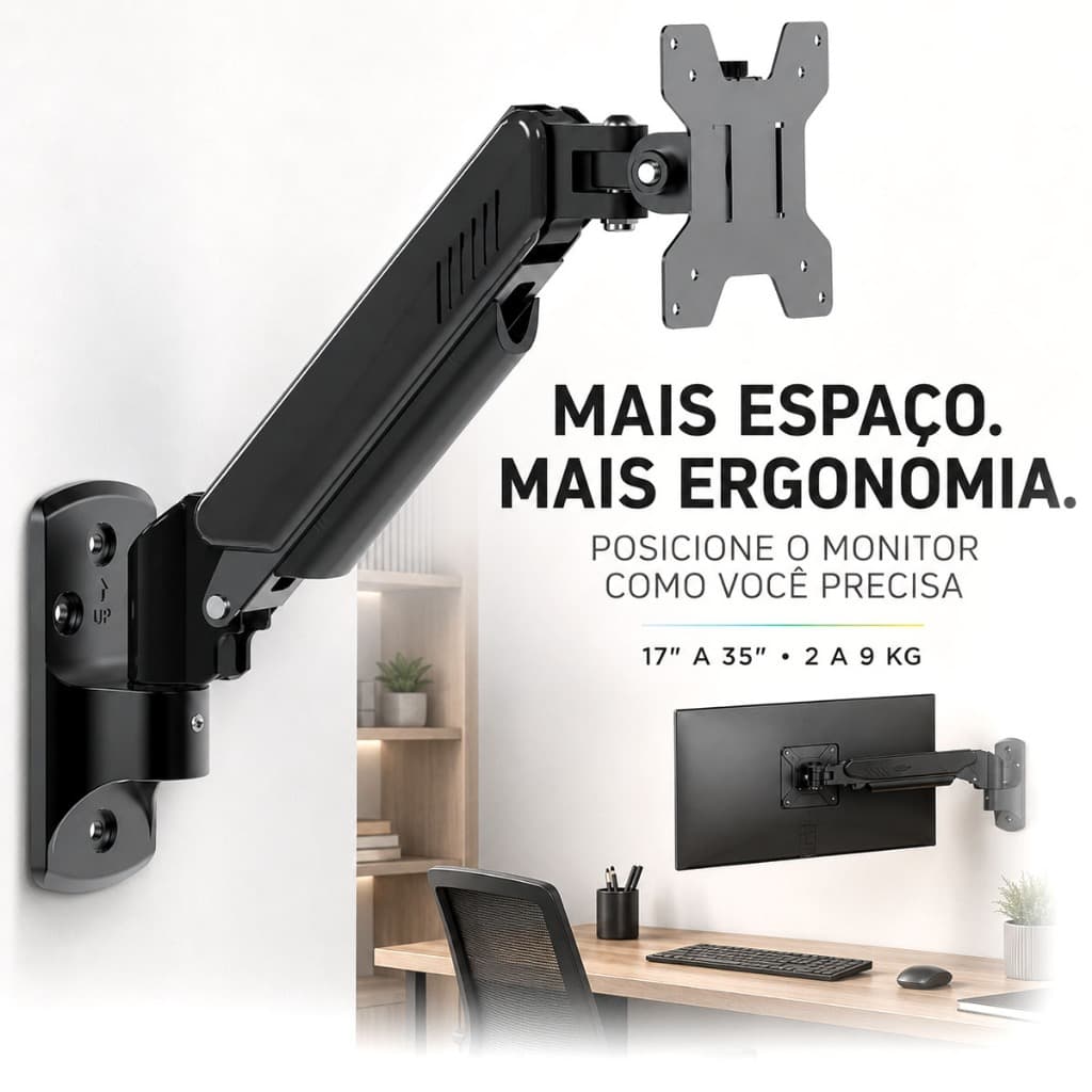 Suporte Articulado Parede Monitor TV 17 a 34" F410 ELG Pistão Gás