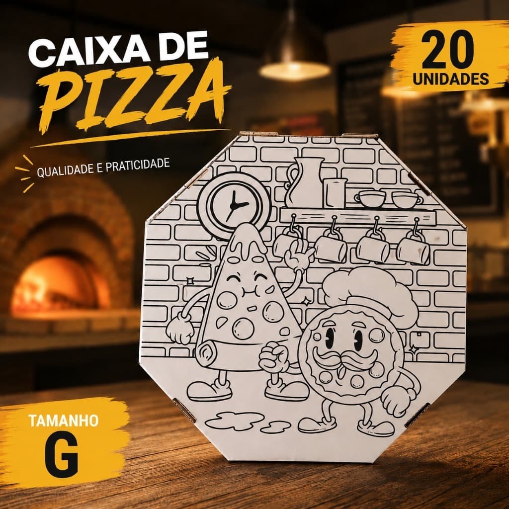 CAIXA DE PIZZA OITAVADA PERSONALIZADA PRETO E BRANCO! 35CM - Kit20 UNI DELIVERY IFOOD