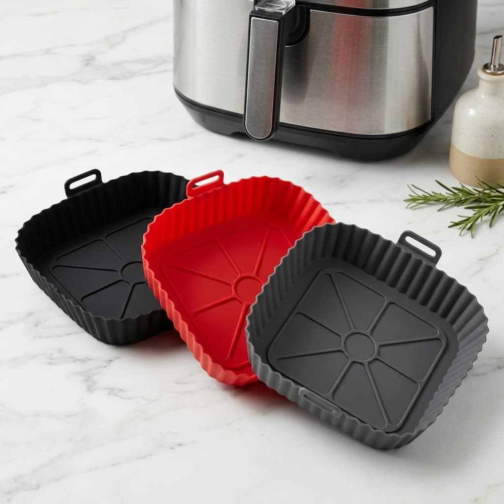 Forma de Silicone para Air Fryer Quadrada 17 x 17 Reutilizável Antiaderente Cesto Fritadeira Elétrica Assadeira Cozinha