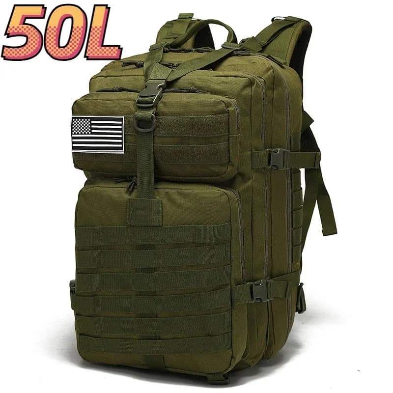 Mochila Acampamento Trilha 50L Verde Militar Tática Impermeável Nylon 1000D