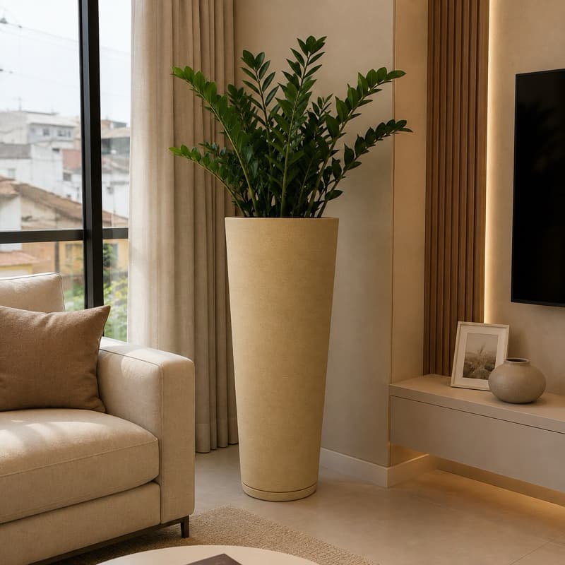 Vaso para Plantas Coluna Ibiza Escovada P 59 cm Com Prato Coletor