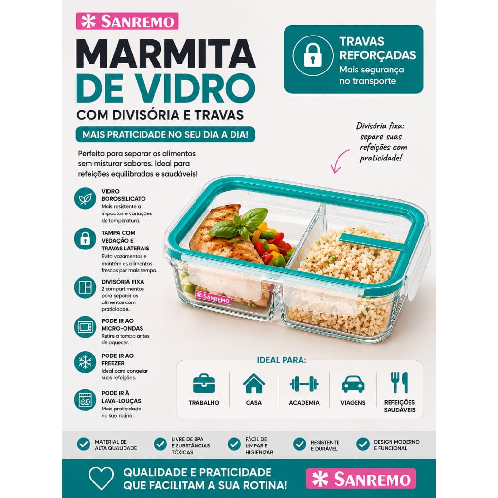 Marmita Divisória com Travas Plástico Sanremo 730ml