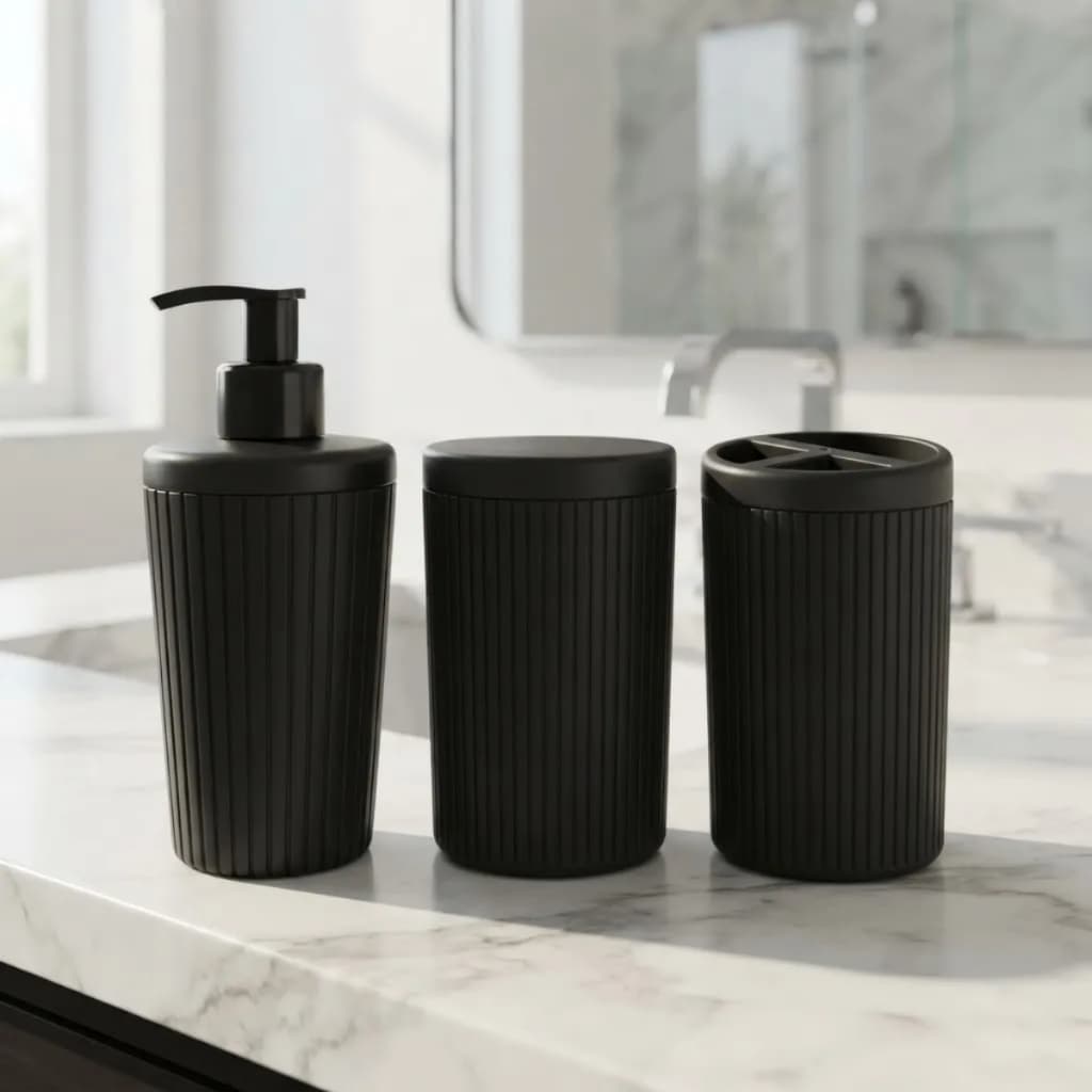 Kit 3 Peças Banheiro Lavabo Porta Escova Porta Sabão Liquido Porta Algodão/Cotonete