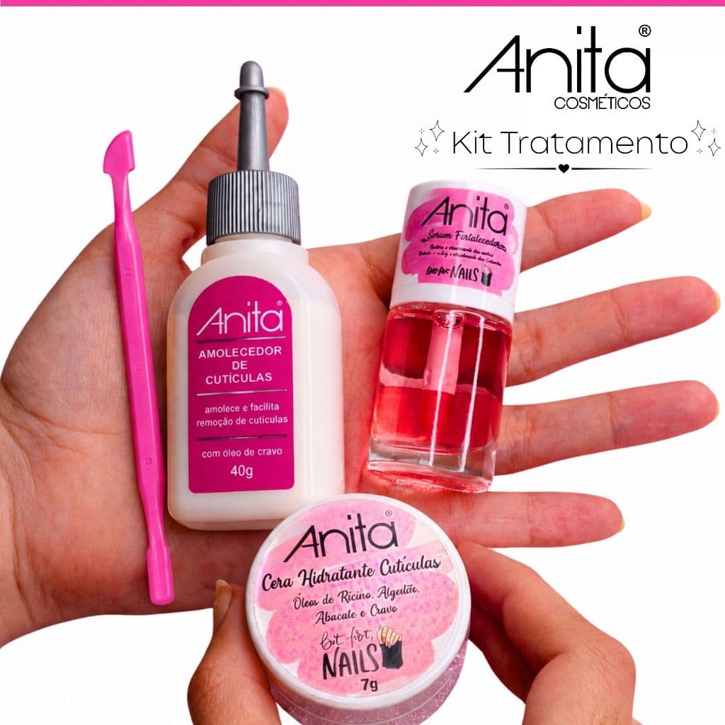 Kit Tratamento de Unhas Anita Espátula Plástica Dupla + Amolecedor de Cutículas + Sérum + Cerinha