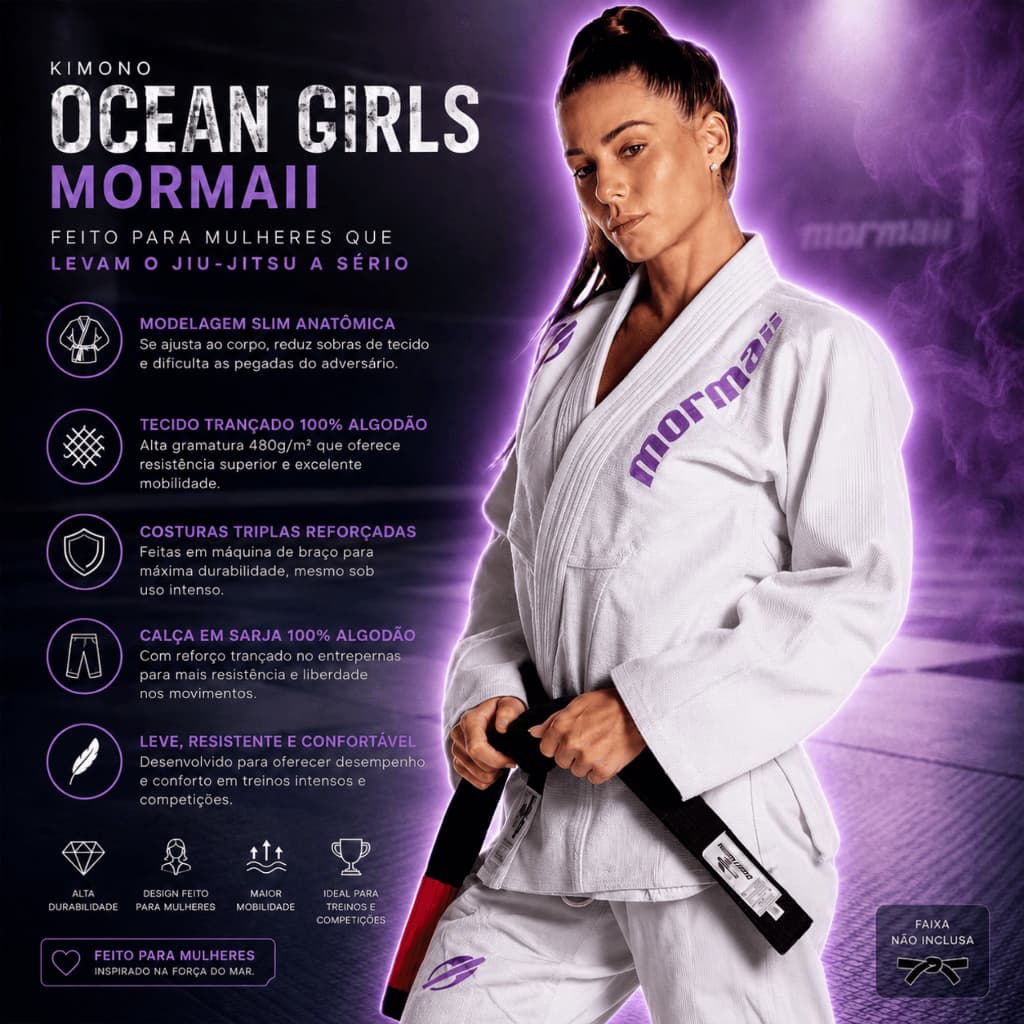 Kimono Branco com Roxo PERFEITO para Jiu Jitsu | Feminino Ocean - Mormaii