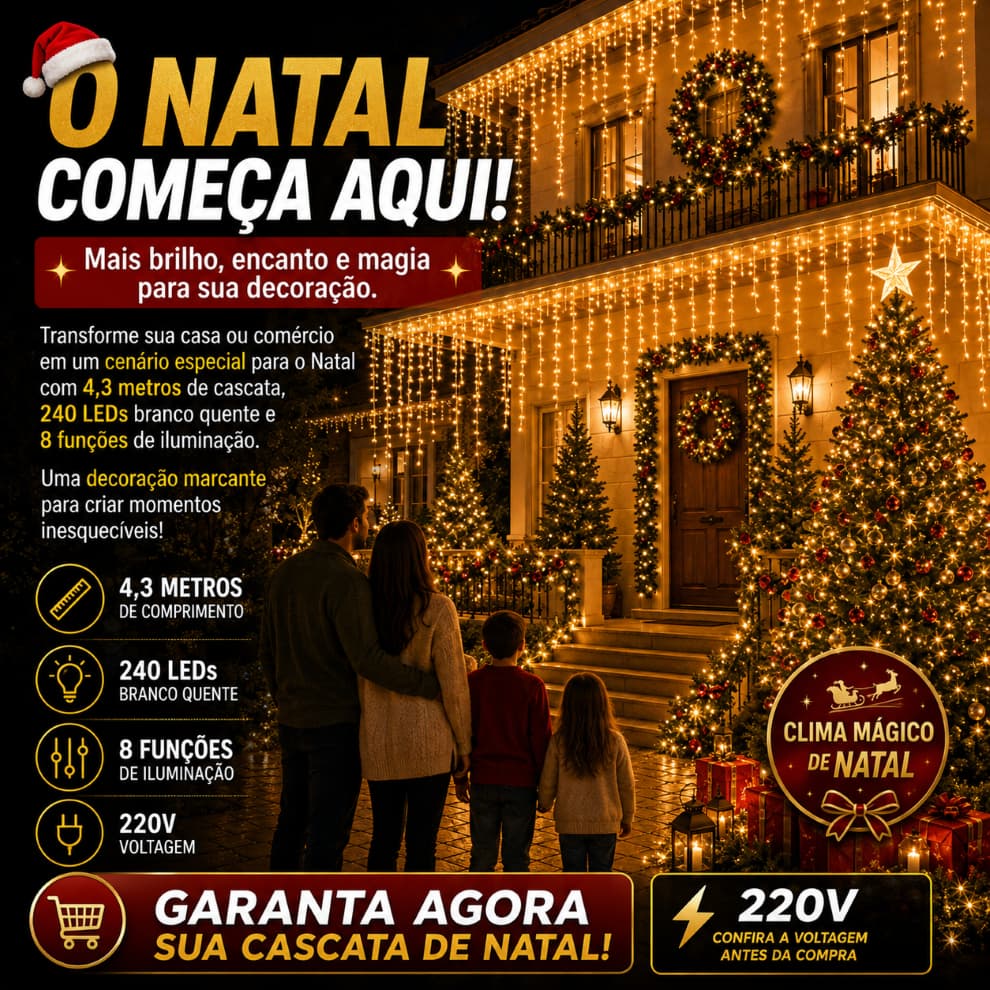 Cascata Luz Led Natal 240 Leds 43 Metros Decoracao Pisca Pisca 220v