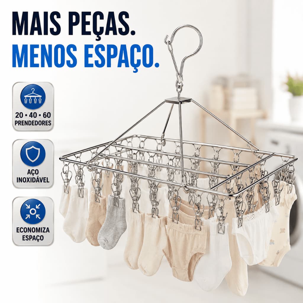 Varal Inox 20 40 60 Prendedores Meias Roupas Íntimas Bebê