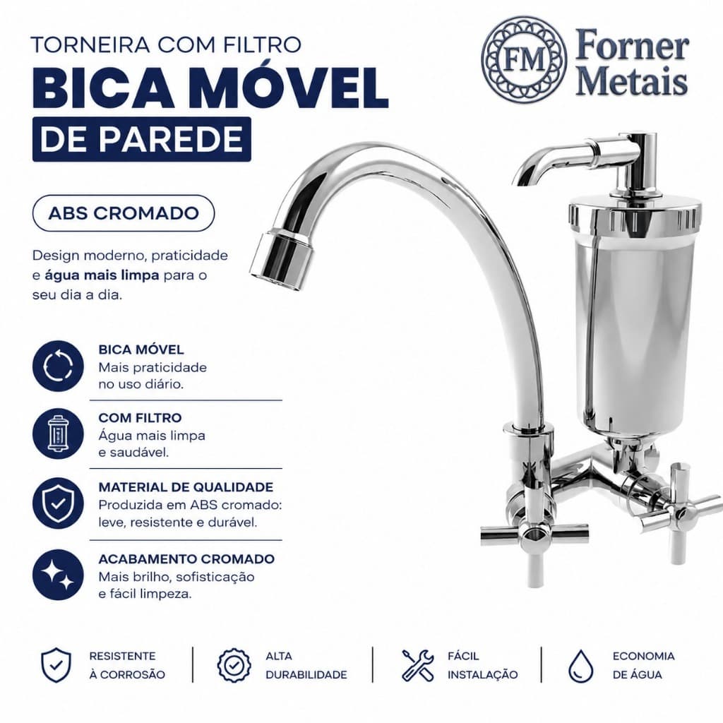 Torneira de Cozinha Bica Alta em ABS de Filtro Cromada/Torneira de Cozinha Cromada de  Filtro