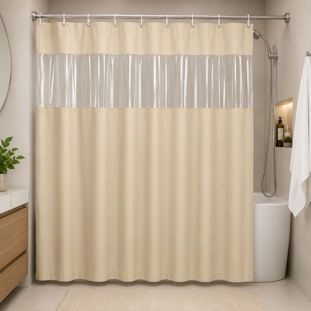 Cortina Box Banheiro Bege Pvc Antimofo Transparente Com Ganchos 138x198 Cm