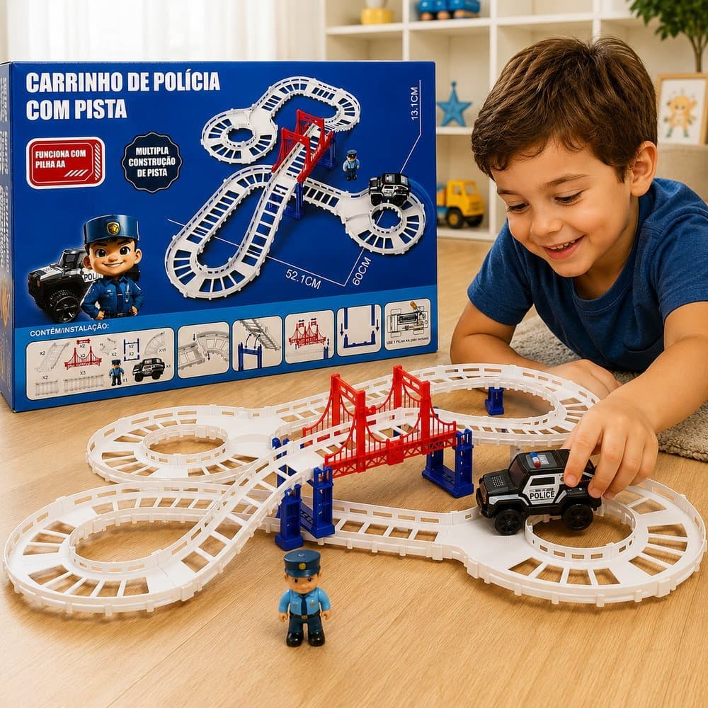 Pista Infantil Policial 30 Peças com Carrinho e Boneco
