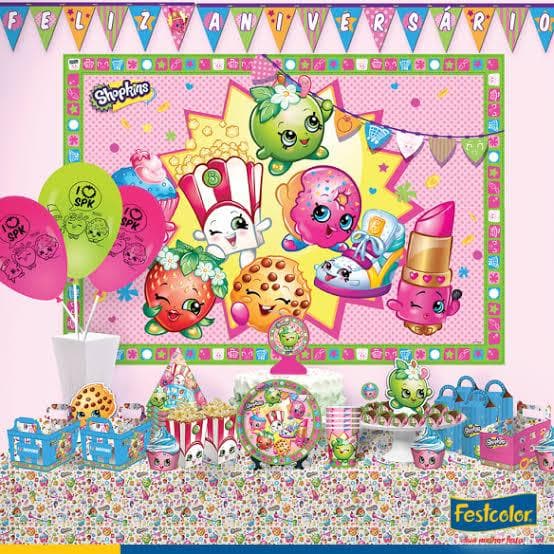 Kit festa tema Shopkins com 37 peças paea aniversário decoração promoção