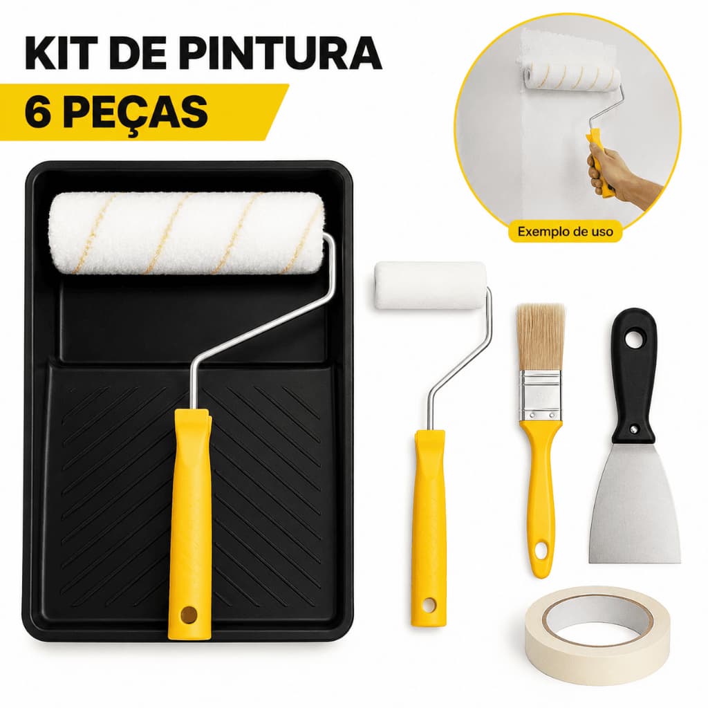 Kit Pintura com Rolo de Lã Mini Rolo Pincel e Bandeja BOM3609