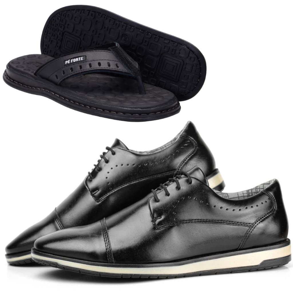 Sapato Social Oxford Masculino Moderno + Chinelo Pé Fort Antiderrapante Elegância, Conforto e Estilo