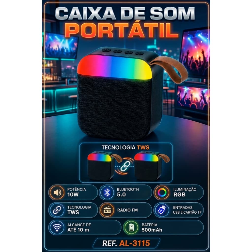 Caixa De Som Bluetooth Portátil Potente Sem Fio P2 USB Cartão TF Rádio FM Caixa Mini Resistente Tecido