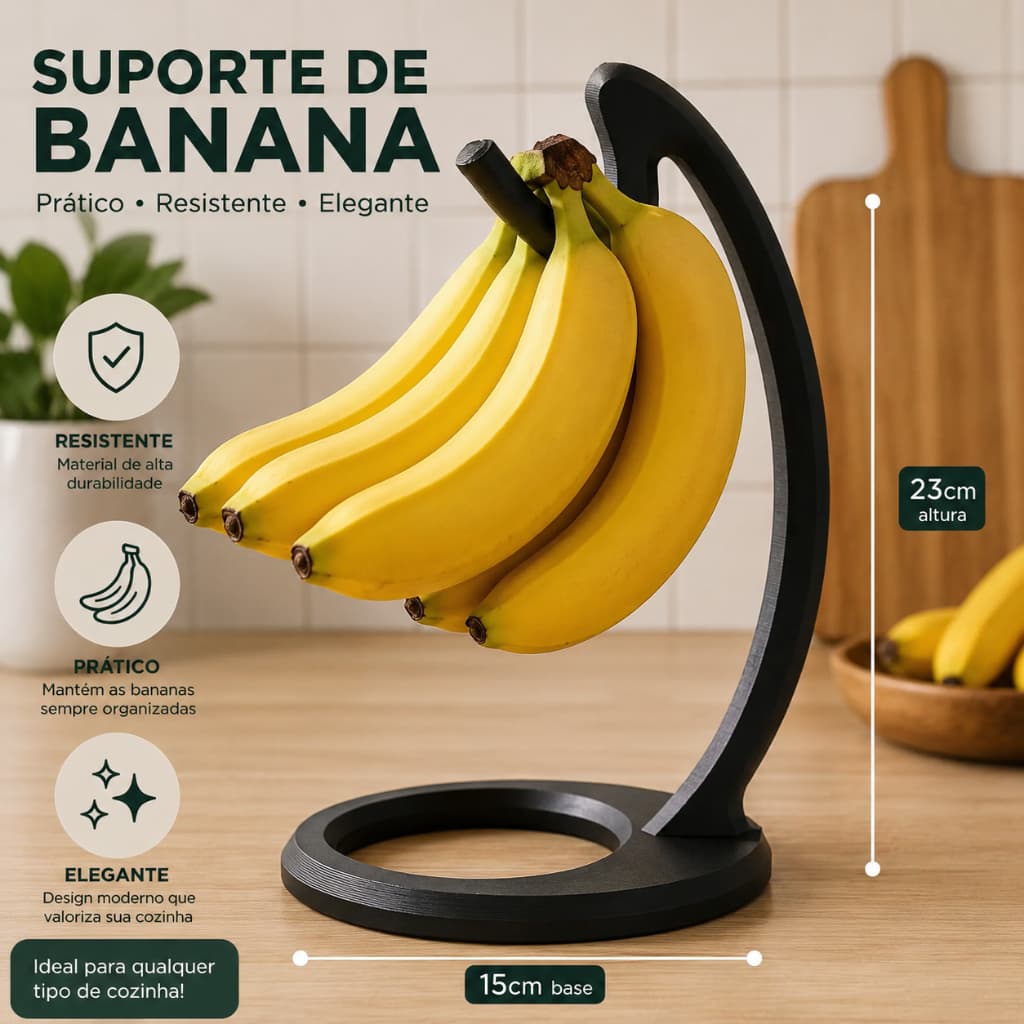 Gancho de Suporte de Mesa para Frutas para Pendurar Bananas Multiuso Preto e Branco