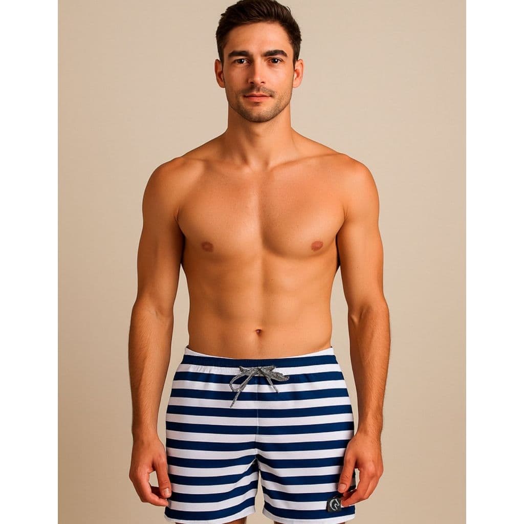 Short Masculino Listrado Azul Casual Moda Praia Verão Runner Esportivo