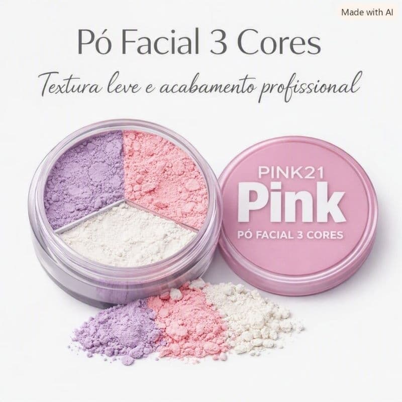 Pó Facial Pink21 • 3 Cores • Efeito Aveludado • Acabamento Profissional