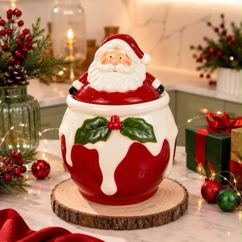 Pote De Porcelana Porta Açúcar De Papai Noel de Natal