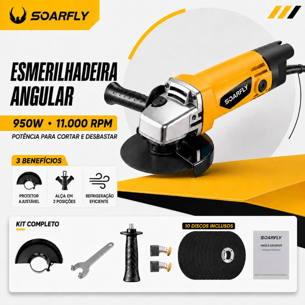 950w Esmerilhadeira Lixadeira Angular 115mm 50/60HZ 11000rpm