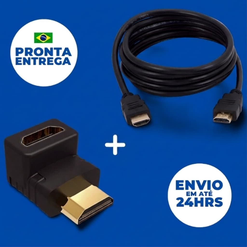 Cabo Hdmi 4k Blindado + Adaptador Hdmi 90 Graus Macho X Fêmea Curva Em L Tv SmartTv para Pc Notebook Projetor